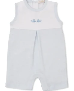 Kissy Kissy SCE Crabs & Whales Blue/White Hand Emb. Sleeveless Stripe Playsuit> Playsuits|Smocking + Hand Embroidery