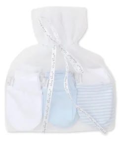 Kissy Kissy Simples Stripes 3 Pack Blue Mittens Set w/ Tulle Bag> Mittens|Multipacks + Sets