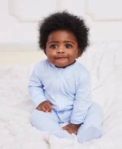 Kissy Kissy Simple Stripes Blue Pajama Zip Footie> Footies|Pajamas