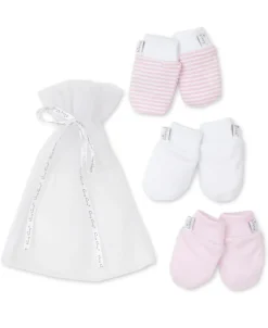 Kissy Kissy Simple Stripes 3 Pack Pink Mittens Set w/ Tulle Bag> Mittens|Multipacks + Sets