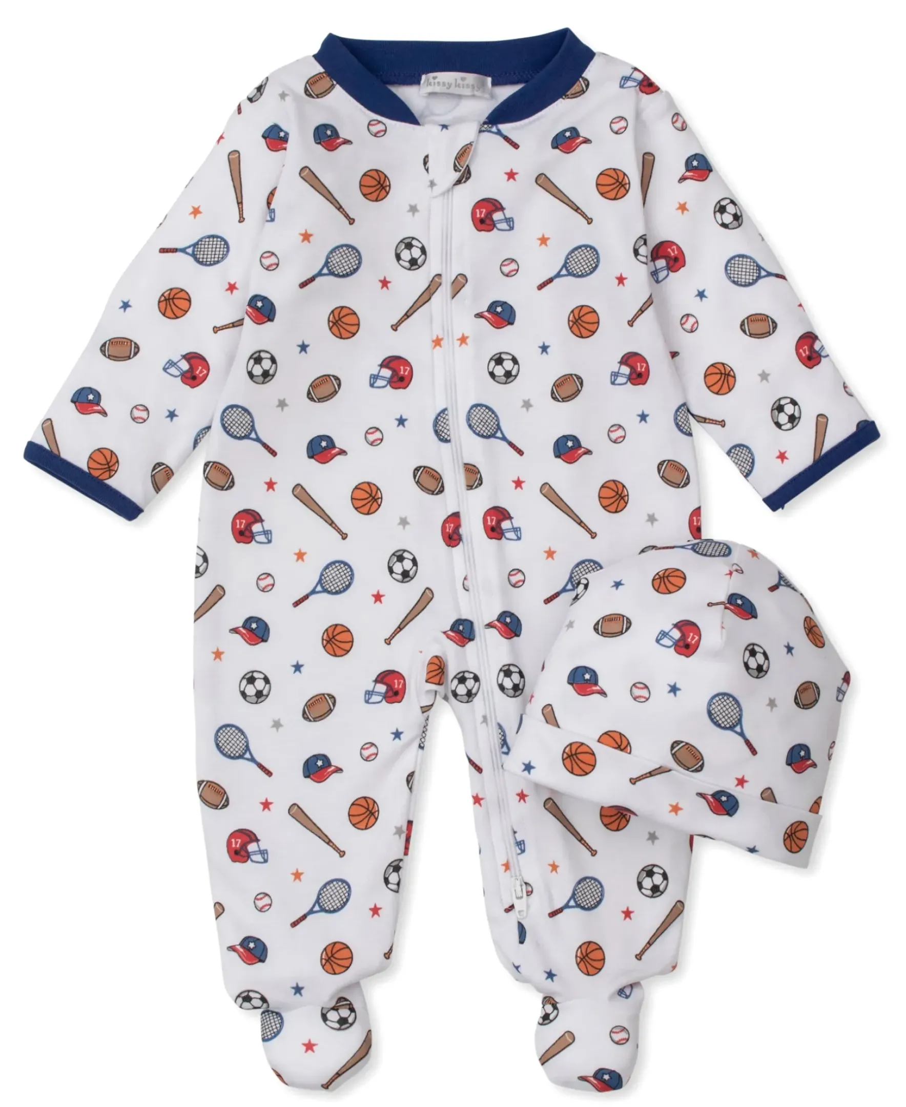 Kissy Kissy Sports Stuff Zip Footie & Hat Set> Hats|Footies