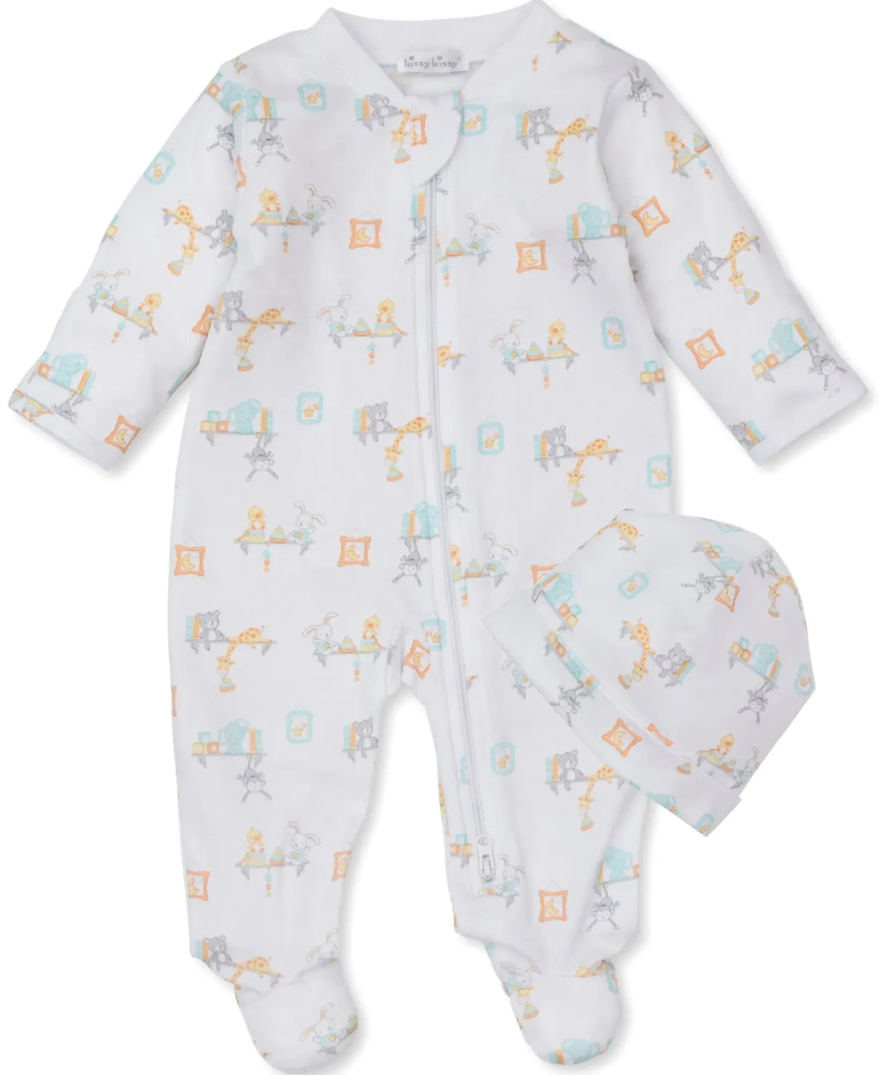 Kissy Kissy Toyshelf Treasures Zip Footie & Hat Set> Hats|Footies