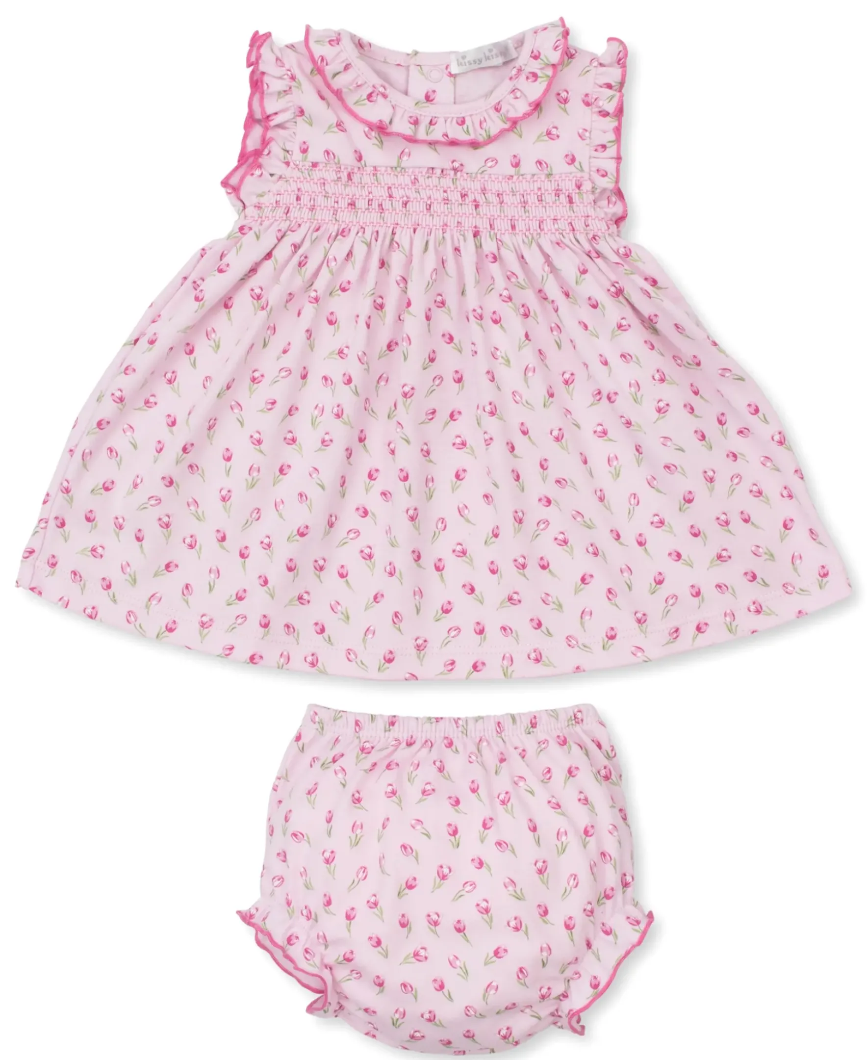 Kissy Kissy Tulip Blossoms Smocked Dress Set> Dresses + Bubbles|Smocking + Hand Embroidery