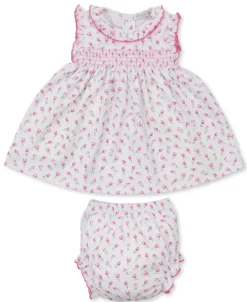 Kissy Kissy Tulip Blossoms White Smocked Dress Set> Dresses + Bubbles|Smocking + Hand Embroidery