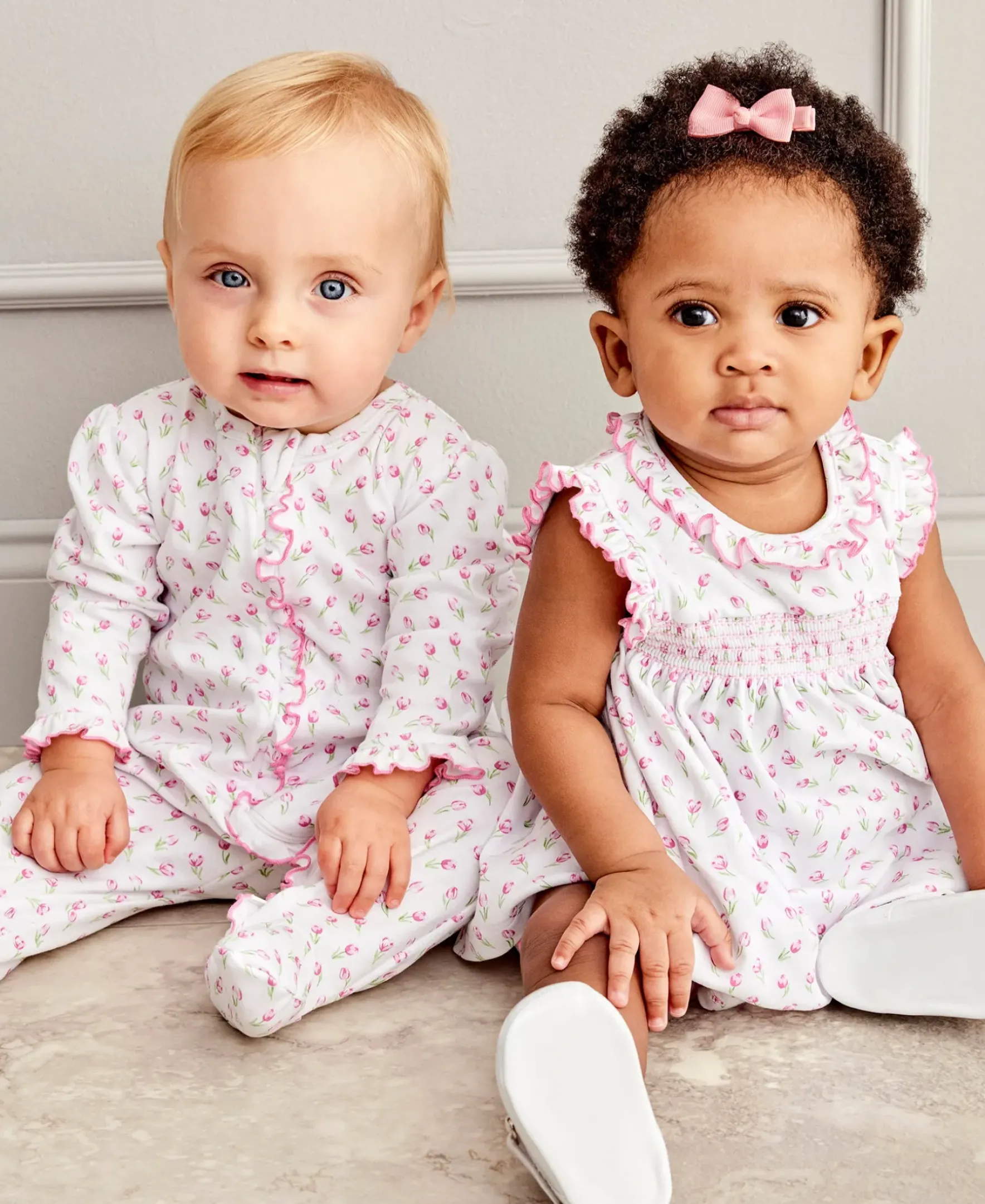 Kissy Kissy Tulip Blossoms White Zip Footie> Footies|Pajamas