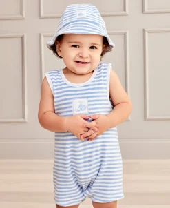 Kissy Kissy Whale Wonder Blue Stripe Terry Sleeveless Playsuit> Playsuits|Rompers