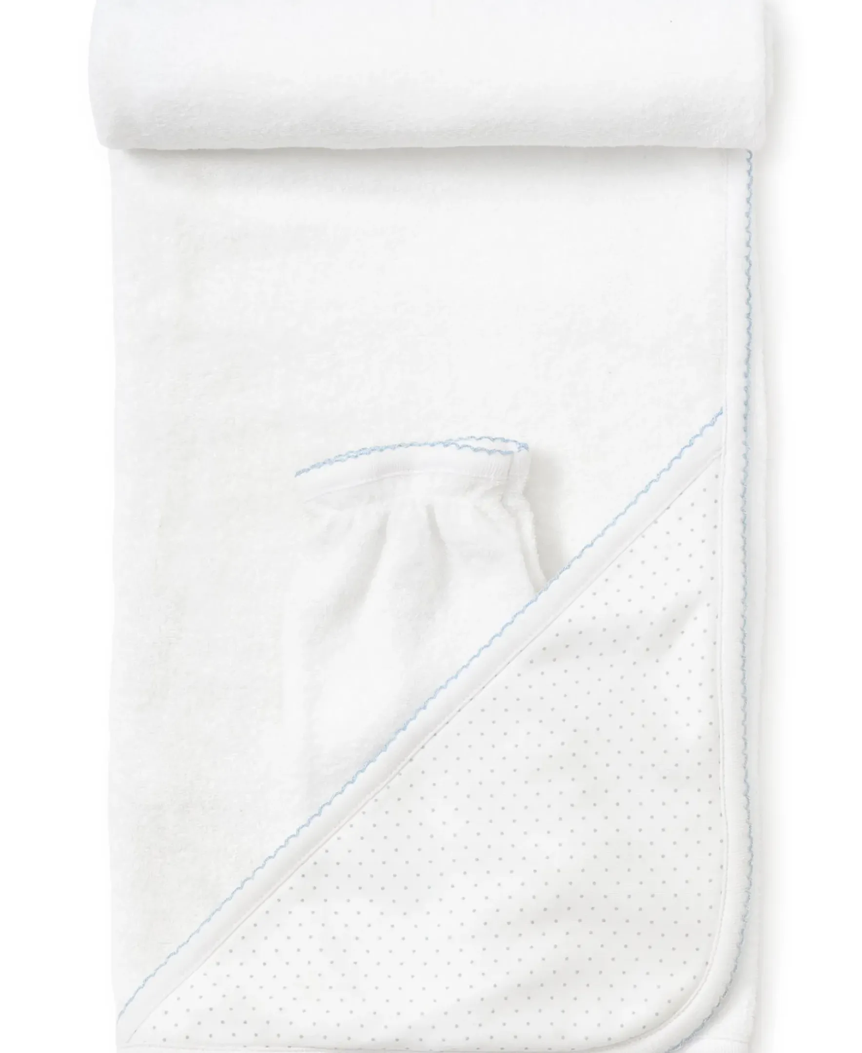 Kissy Kissy White/Blue New Kissy Dots Hooded Towel & Mitt Set> Hooded Bath Towels|White Basics