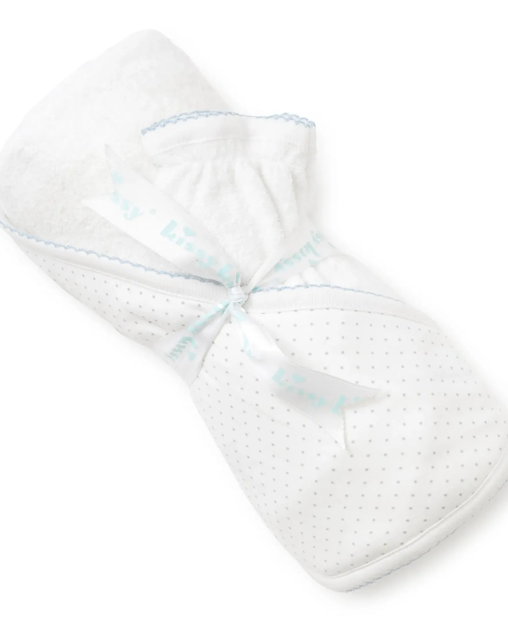 Kissy Kissy White/Blue New Kissy Dots Hooded Towel & Mitt Set> Hooded Bath Towels|White Basics