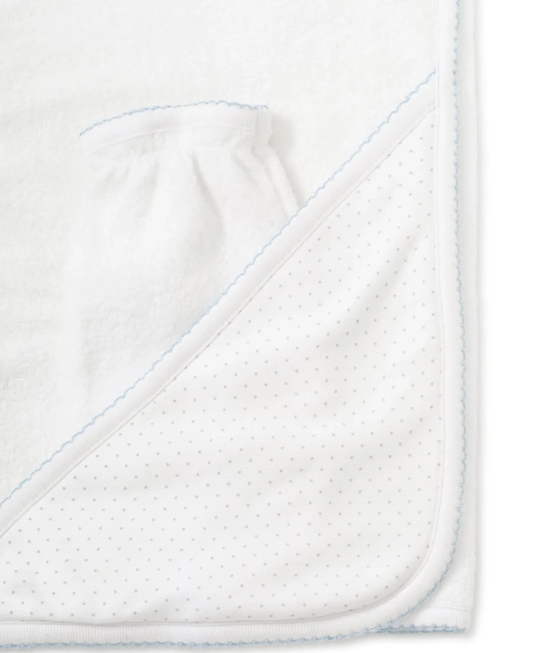 Kissy Kissy White/Blue New Kissy Dots Hooded Towel & Mitt Set> Hooded Bath Towels|White Basics