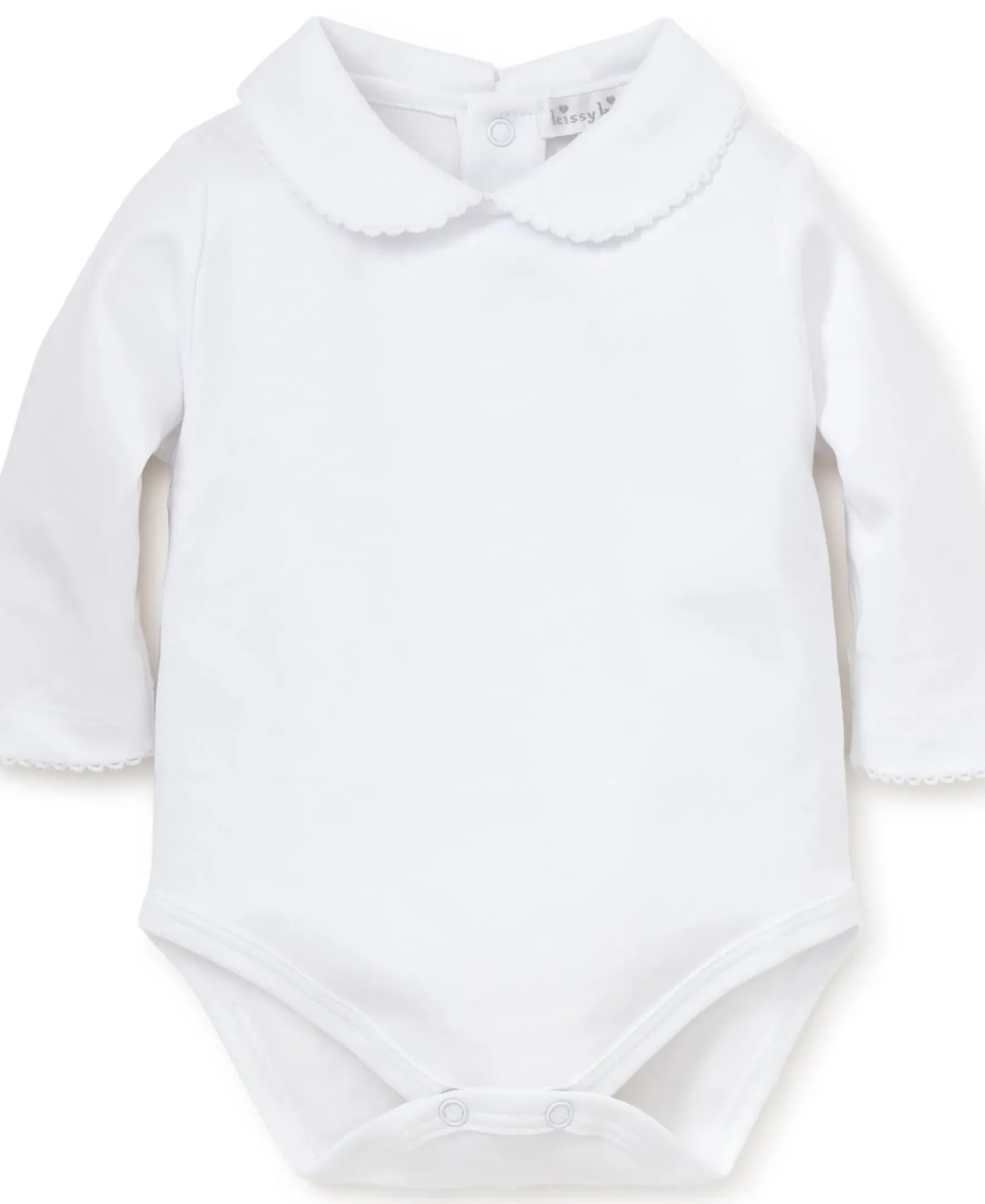 Kissy Kissy White Kissy Basics L/S Bebe Collar Bodysuit> Bodysuits|White Basics
