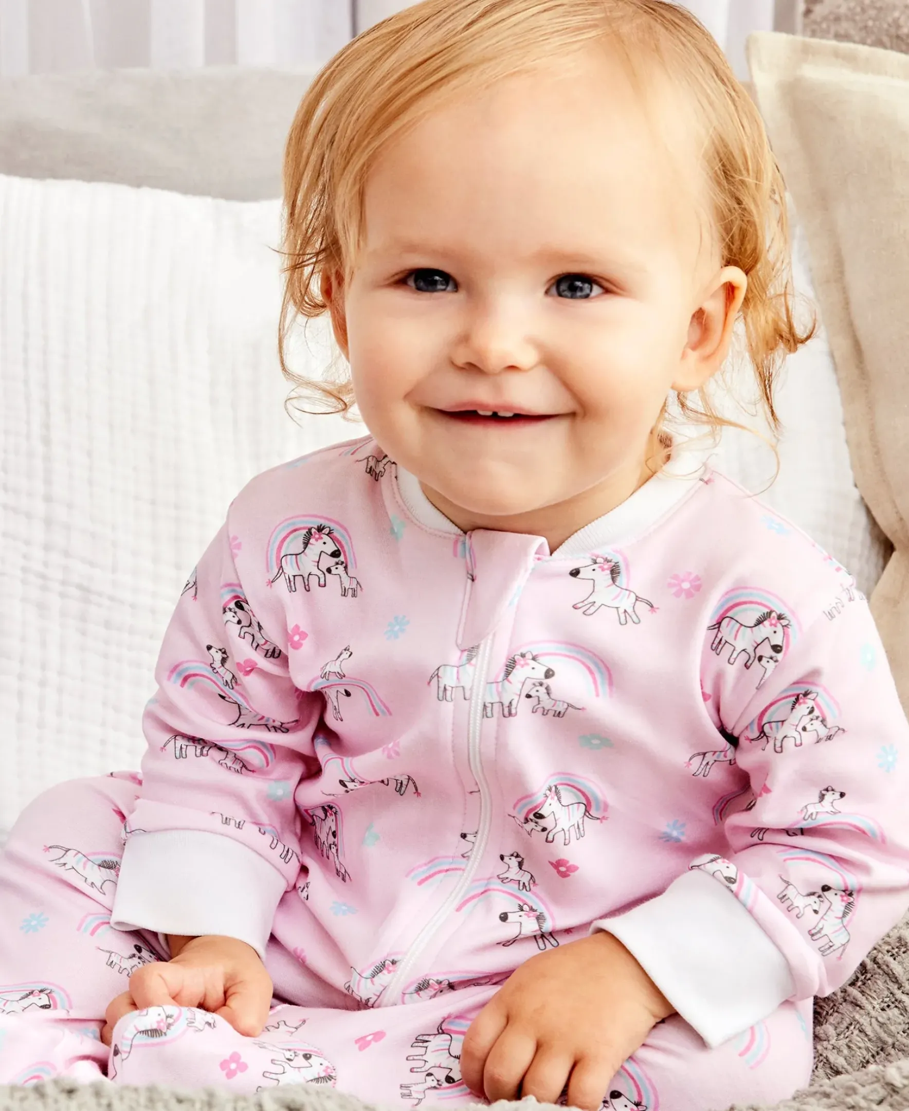 Kissy Kissy Zebras Summer Fun Zip Footie> Footies|Pajamas